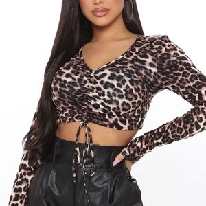 Fashion Nova Leopard Long Sleeve Crop Top